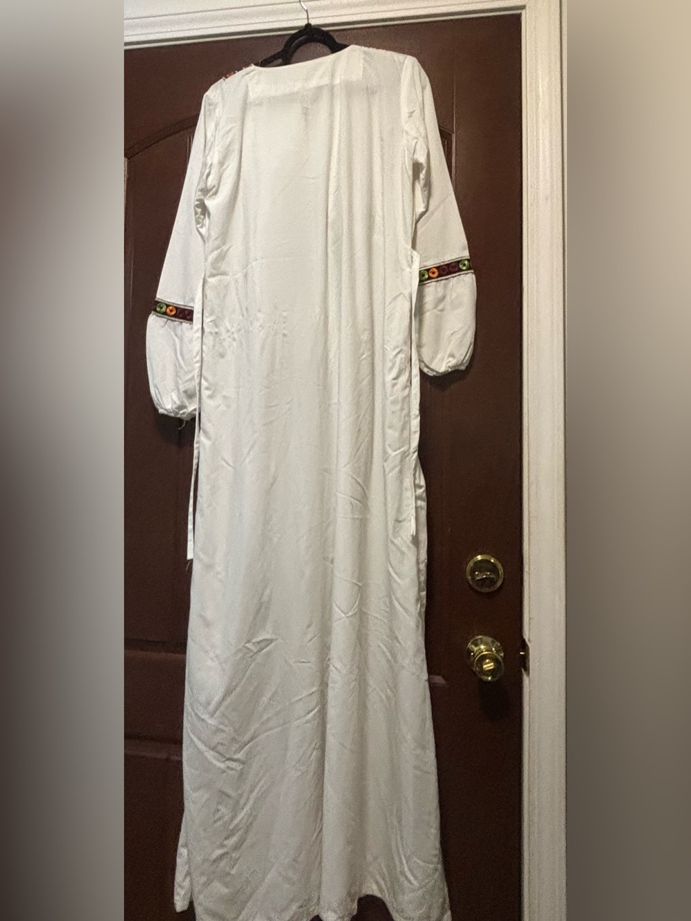 White Long Sleeve Maxi Dress with Colorful Sleeve Trim